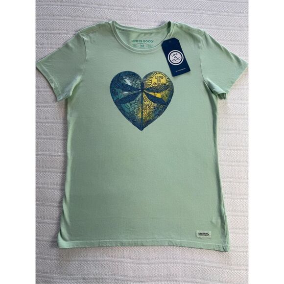 LIFE IS GOOD WOMEN’S MEDIUM Dragon Fly Heart T-Shirt - Picture 7 of 8